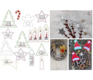 Stickserie ITH - 17 Blumenstecker Xmas